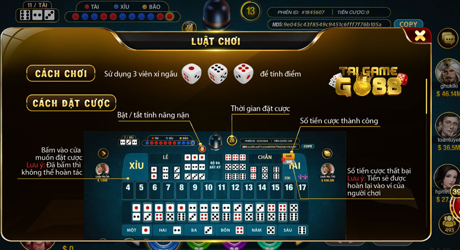 Luật chơi Sicbo tại cổng game Go88